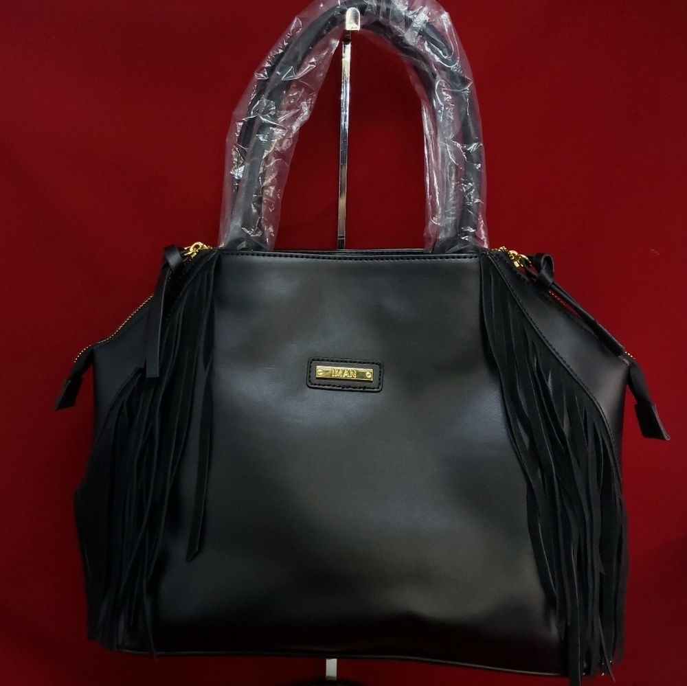 IMAN Genuine Leather Fringe Satchel